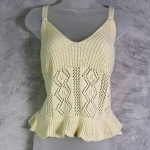 Vtg y2k Knit Tank Top sz M cream pointelle coquette festival cottagecore peplum